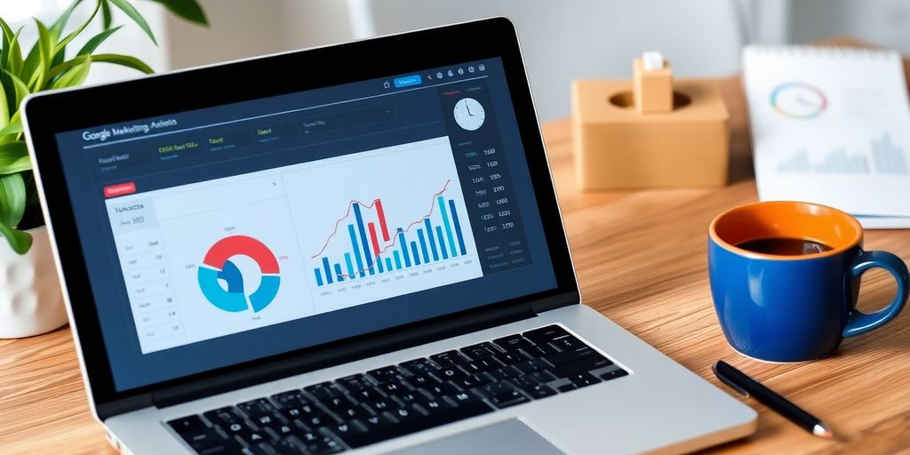 Bureau de marketing numérique avec ordinateur et notes.