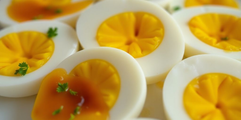 ไข่ลูกเขยสวยงามพร้อมซอสและสมุนไพรสด