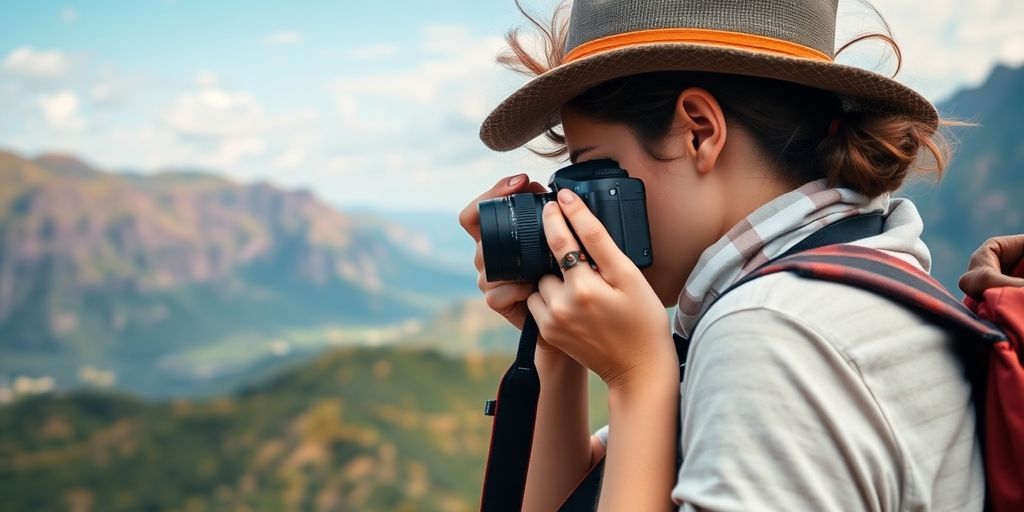 Traveler capturing beautiful scenery with a camera.