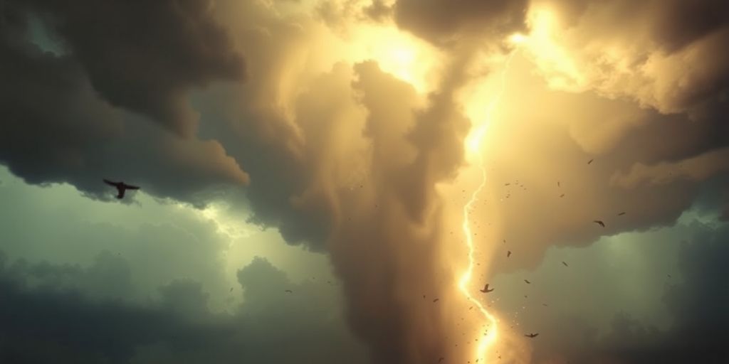 A tornado scene from a cinematic twister film.
