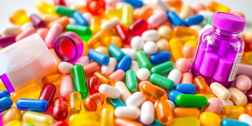 Suplementos vitamínicos coloridos para menopausa.