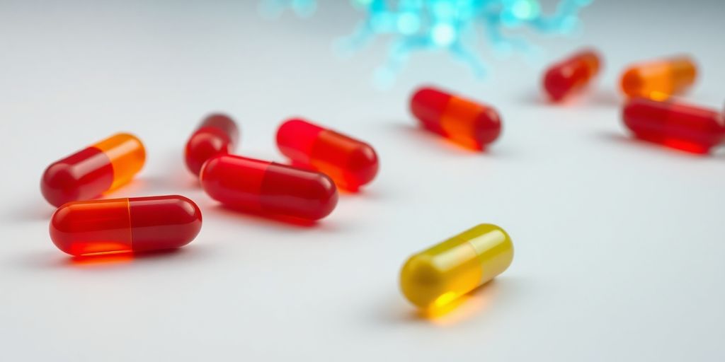 Brightly colored CoQ10 capsules and healthy vibrant cells.