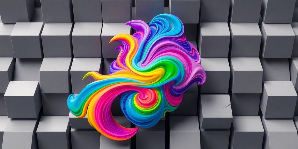 Unique colorful design emerging from bland shapes.