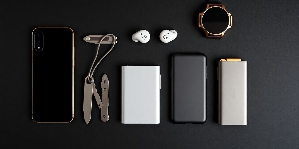 Sleek, modern EDC tech items.