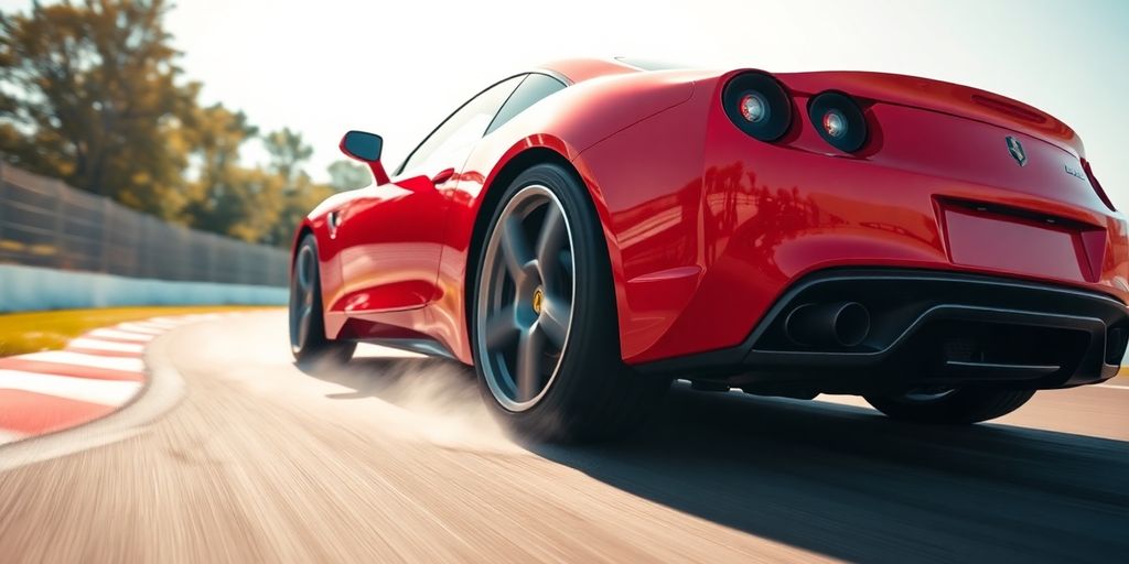 A red sports car racing on a track.