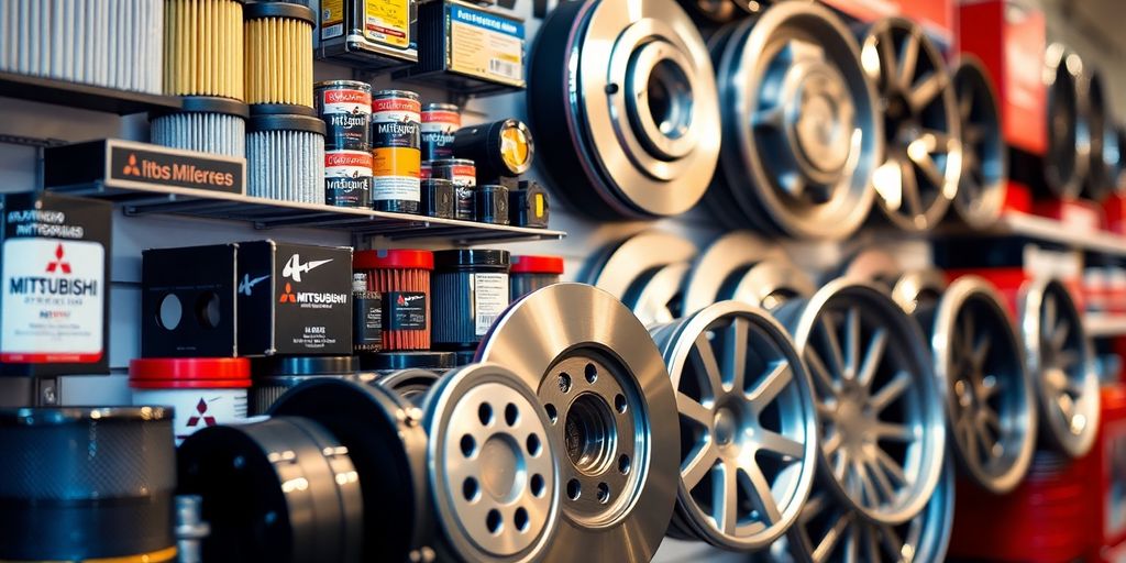 High-quality Mitsubishi spare parts and accessories on display.