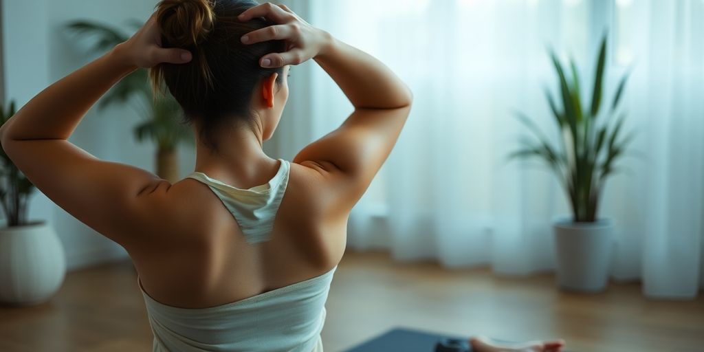 Person macht Rückenübungen auf einer Yogamatte.