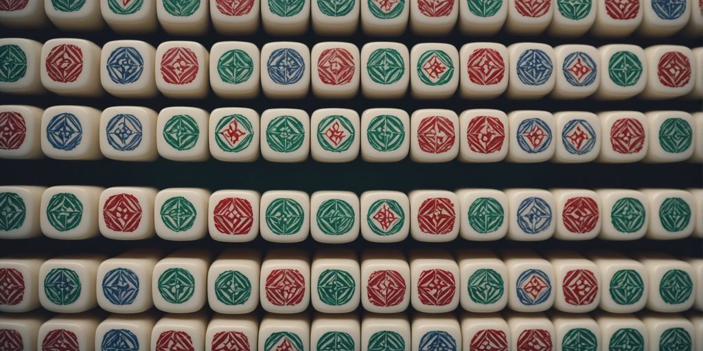 Mahjong tiles with numbers and symbols in a grid.