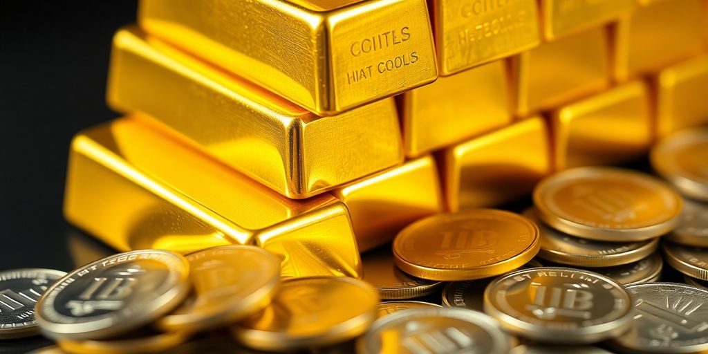 Lingots d'or et pièces d'argent brillants