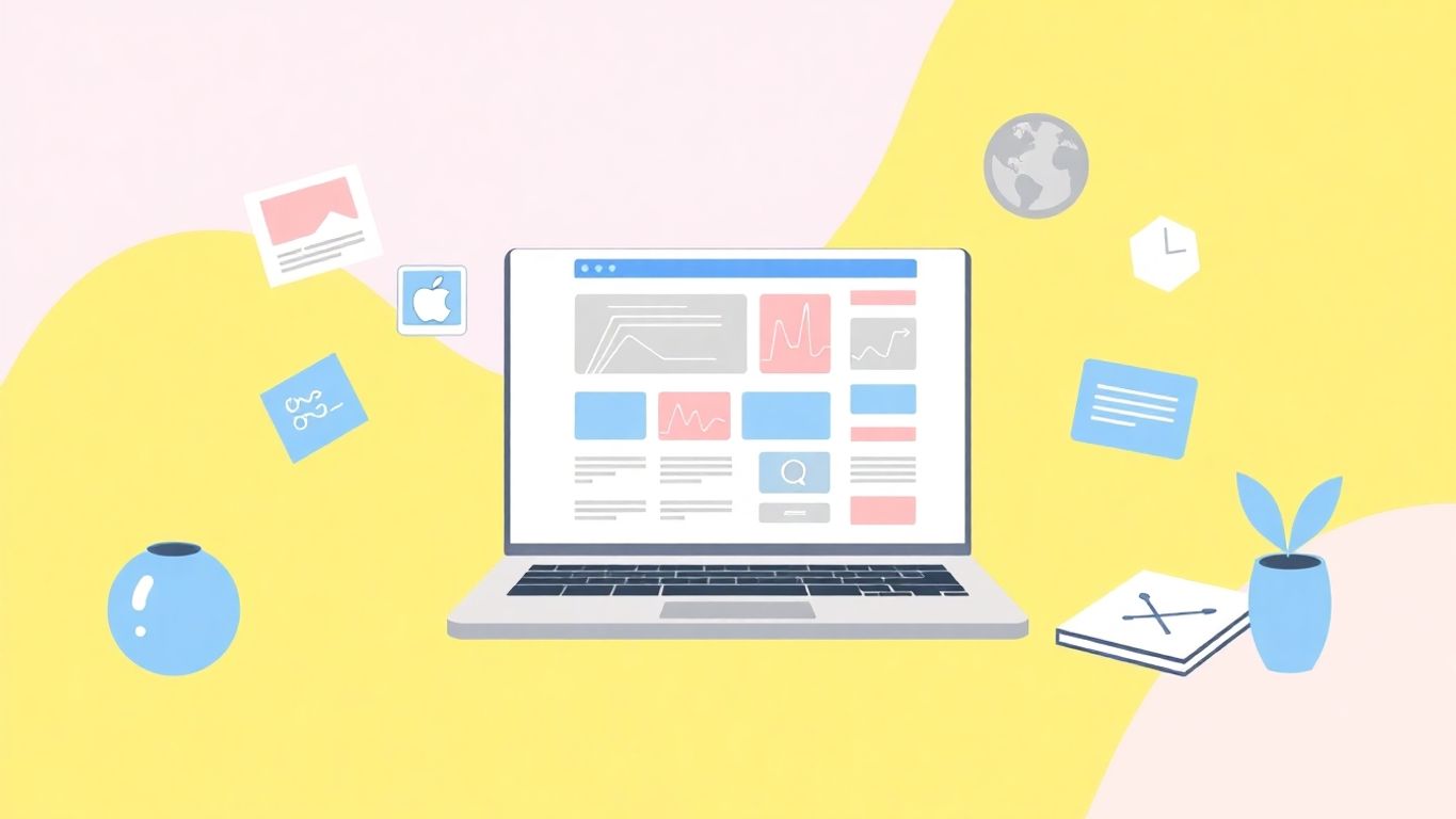 Moderne illustrasjon av en nettside med engasjerende innhold.