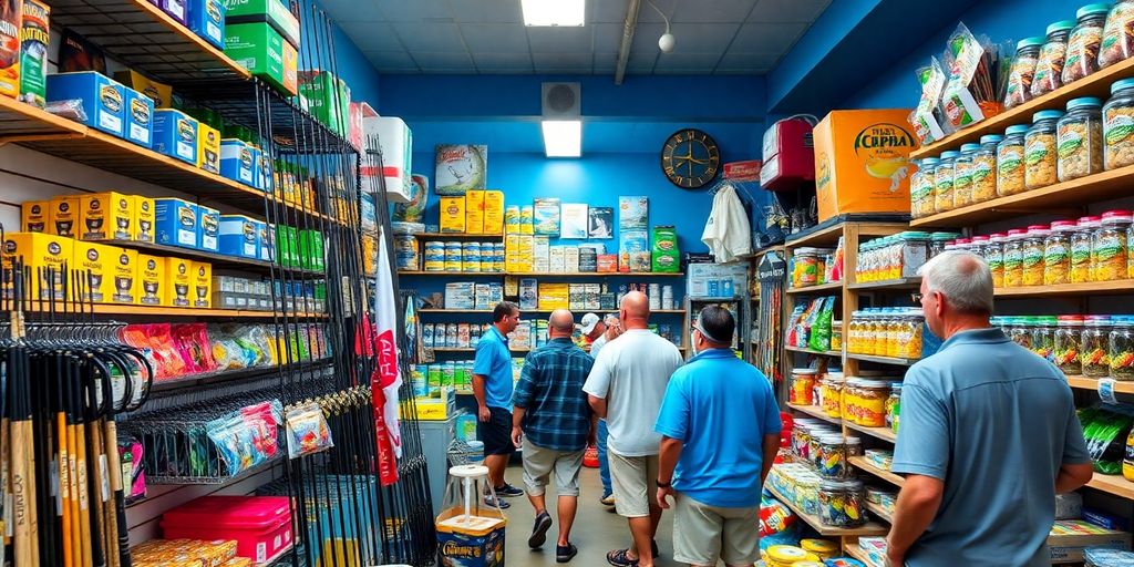 Colorful fishing gear in a local tackle shop.