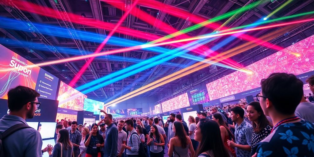 Bright, modern innovation festival scene.