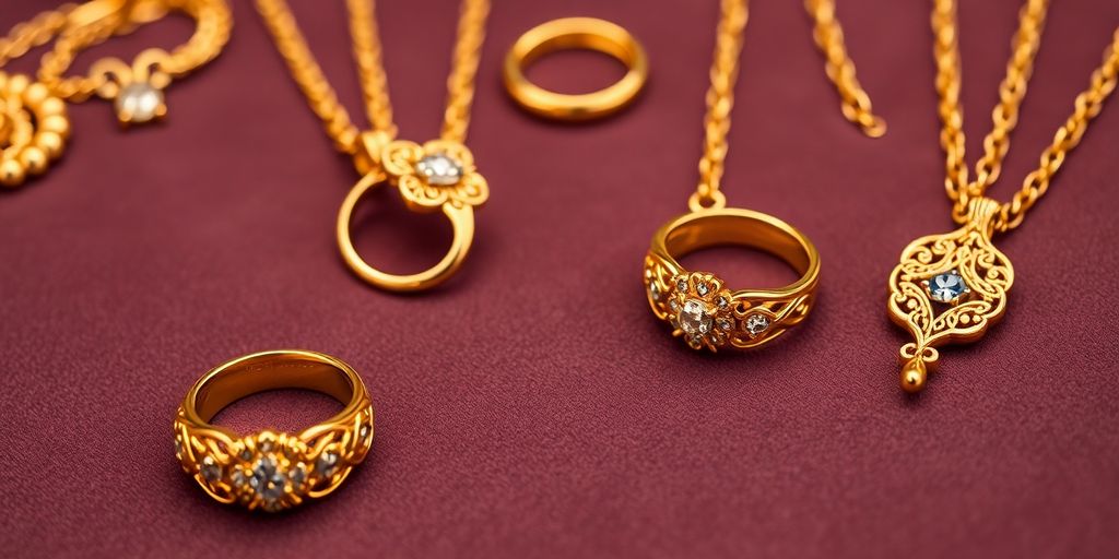 Bijoux en or élégants sur un fond en velours.
