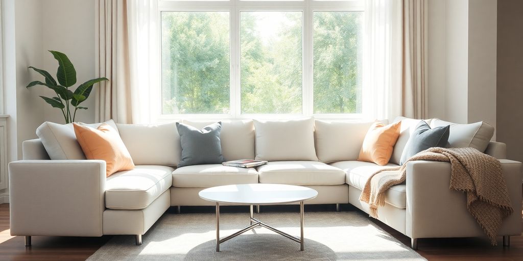 A modern modular couch in a bright living room.