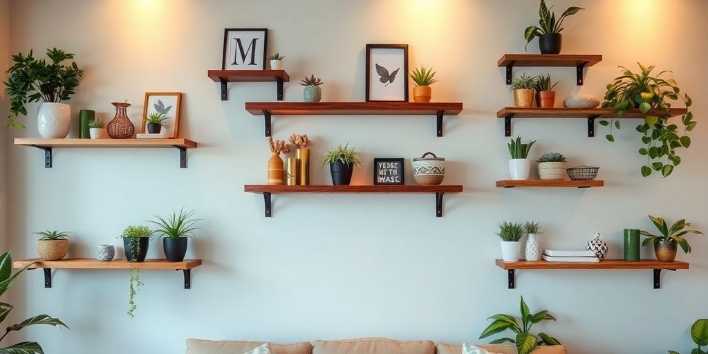 Stylish room with Kirkland's wall shelves and decor.