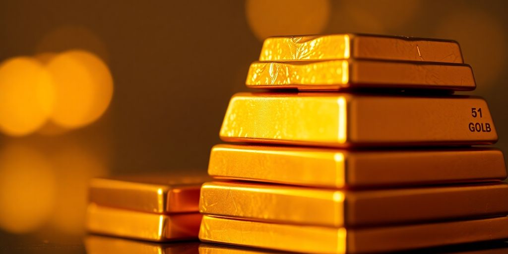 Lingots d'or de petite taille empilés.