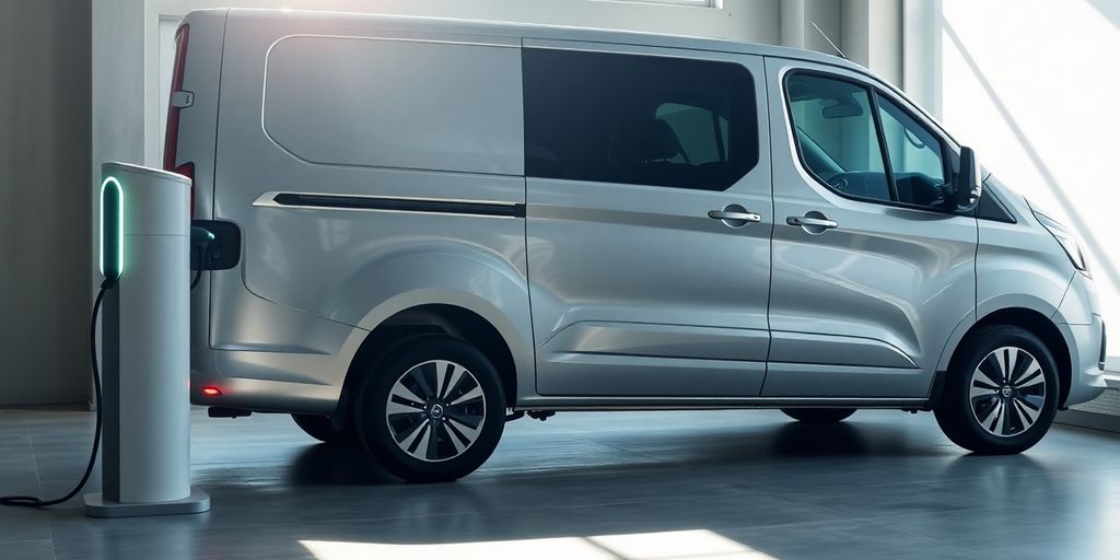 Modern electric van charging at home.