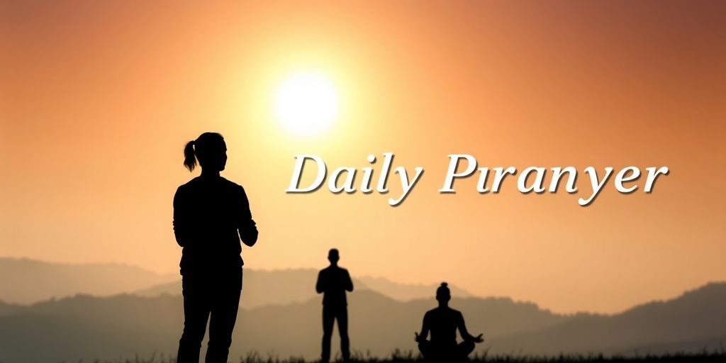 Silhouettes meditating in a tranquil dawn landscape.