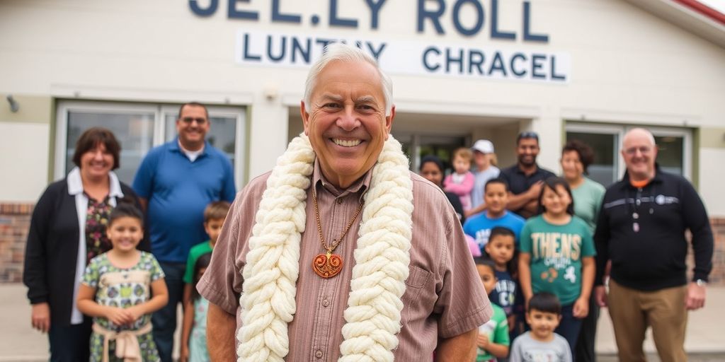 Jelly Roll with community members smiling
