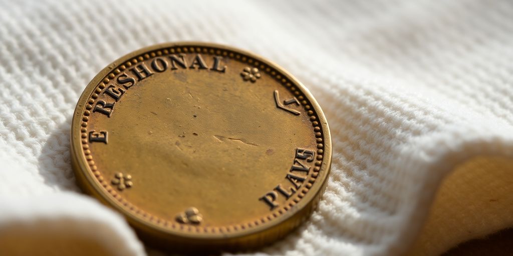 Pièce d'or numismatique ternie sur un tissu doux.
