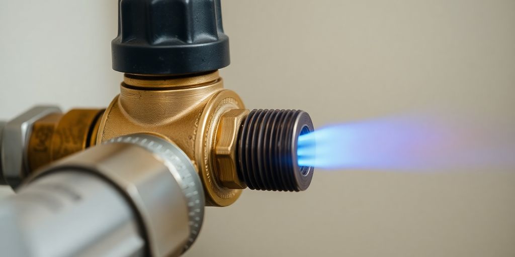 Tubulação de gás com chamas azuis brilhantes