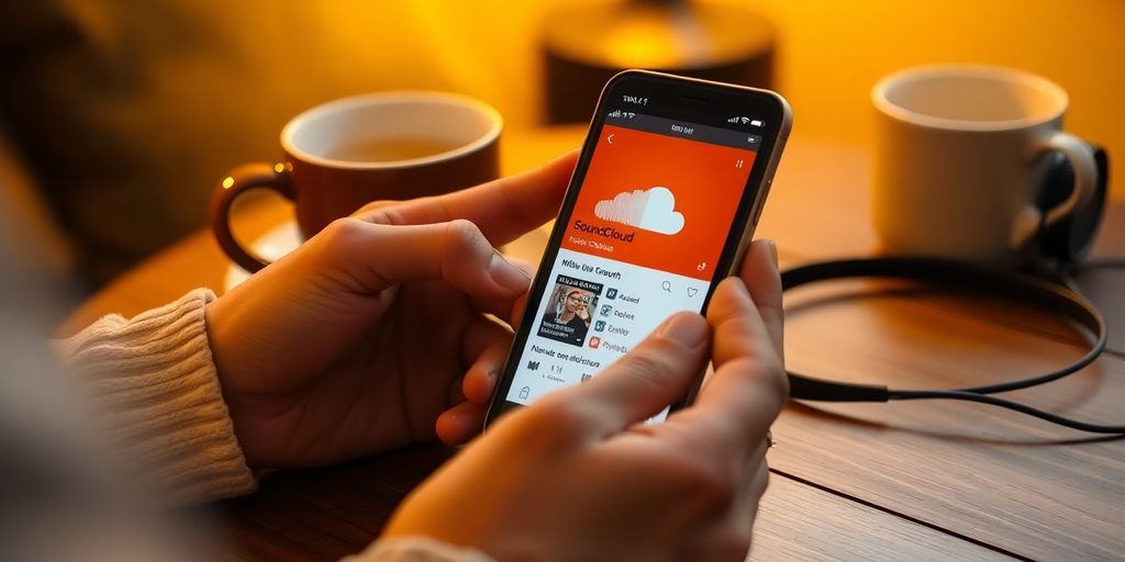 Person logging into SoundCloud on a smartphone.
