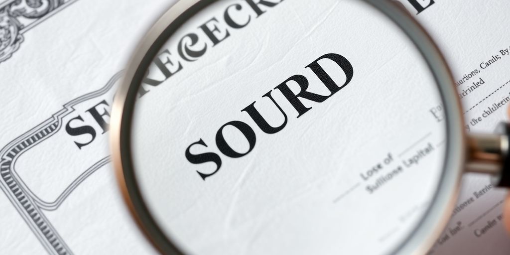 Bond certificate with a magnifying glass.