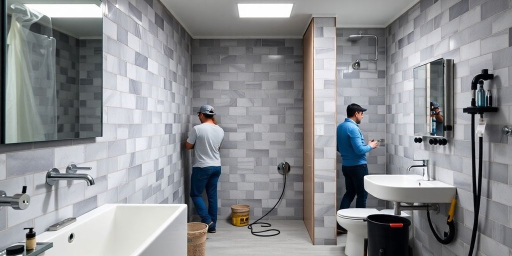 Bathroom construction process in New York City.