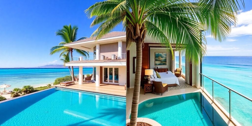 Luxury villa and resort suite exteriors with ocean views.