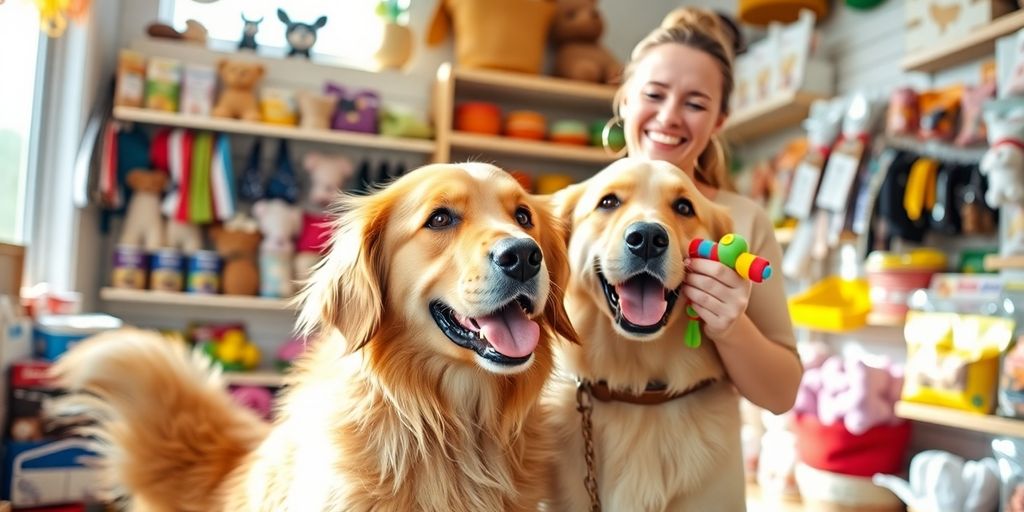 Happy dog and owner in a local pet store.
