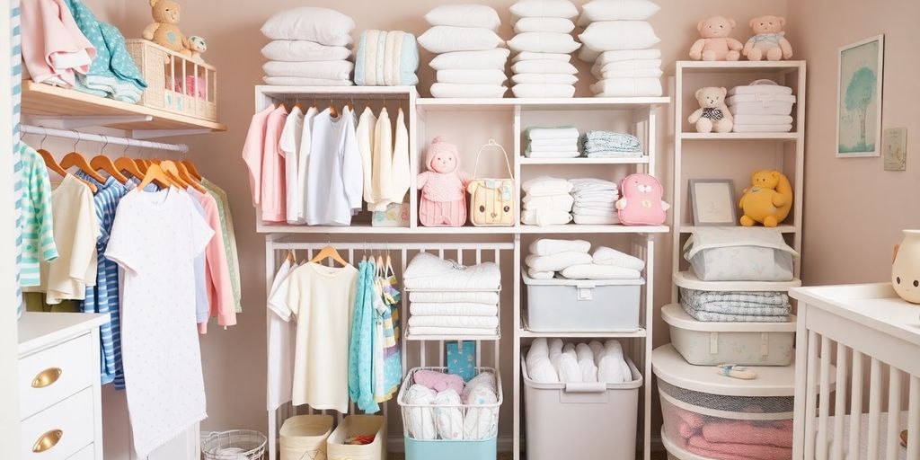 Organisierte Babyausstattung in einem gemütlichen Kinderzimmer.