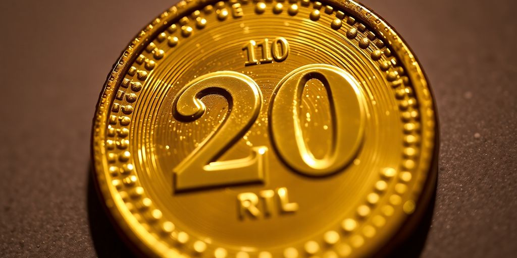Pièce d'or de 20 dollars tenue dans une main.