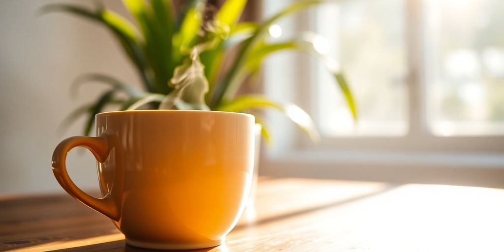 Sonniger Morgen mit Kaffeetasse