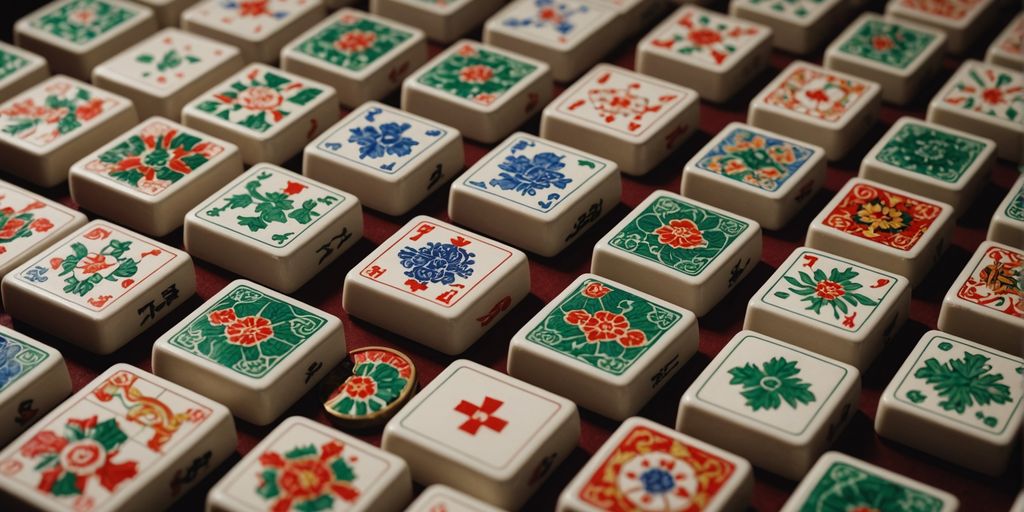 Intricately designed Mahjong tiles in a neat grid.