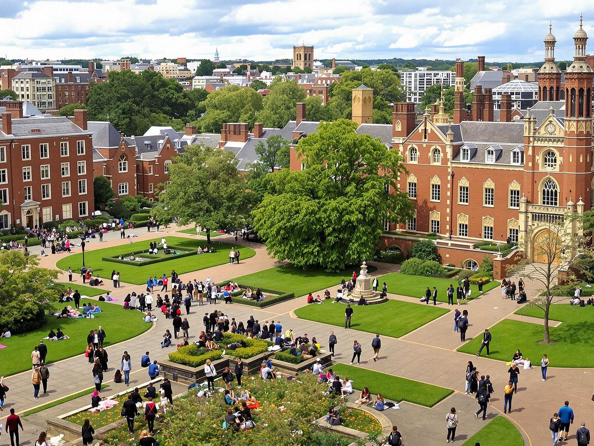 University of Sheffield campus with diverse students engaged in study.