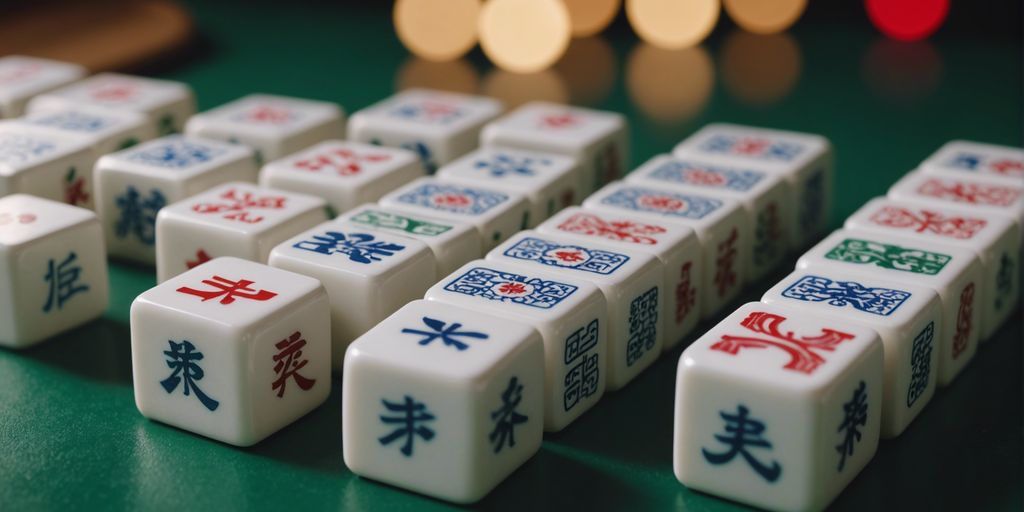 Mahjong wind tiles arranged in a row, showcasing different wind directions on a gradient background.