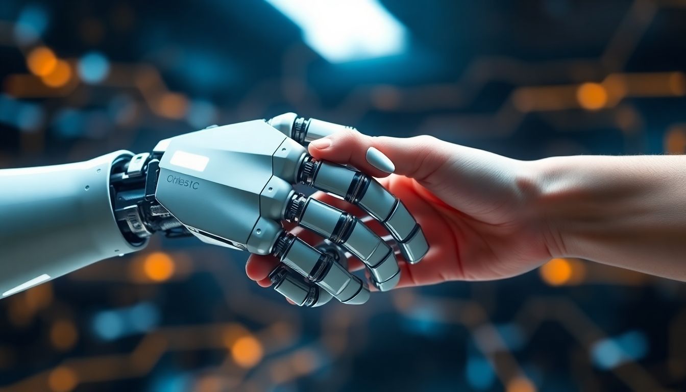 Robot hand and human hand shaking