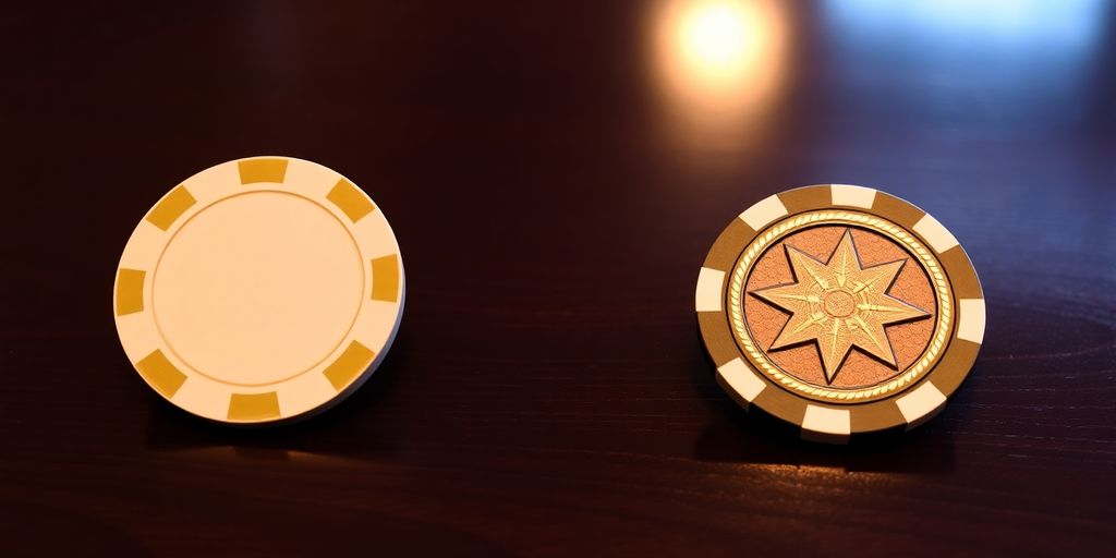 Two casino chips, one plain, one with a star.
