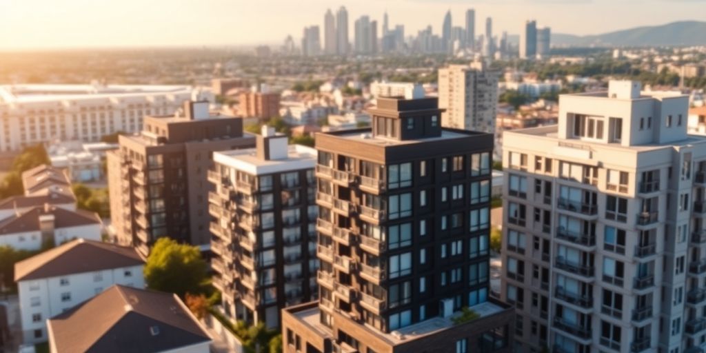 Investissement immobilier moderne et paysage urbain.