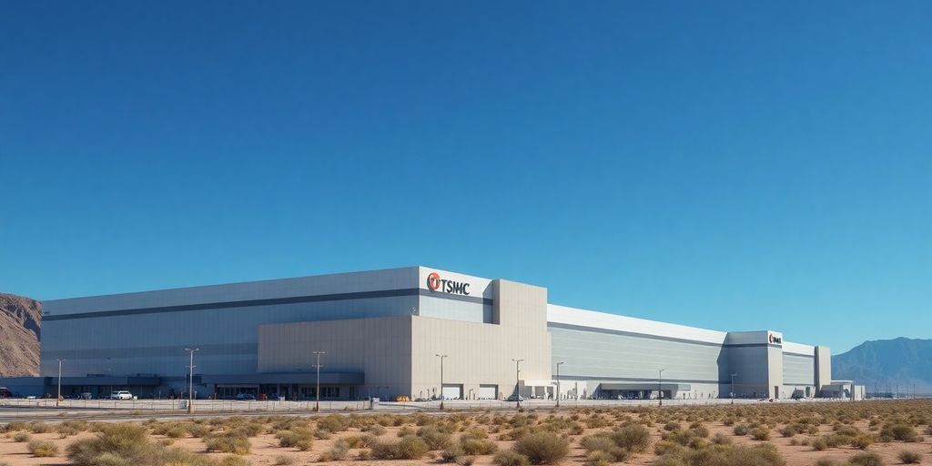 The sprawling TSMC Arizona facility under a clear desert sky.