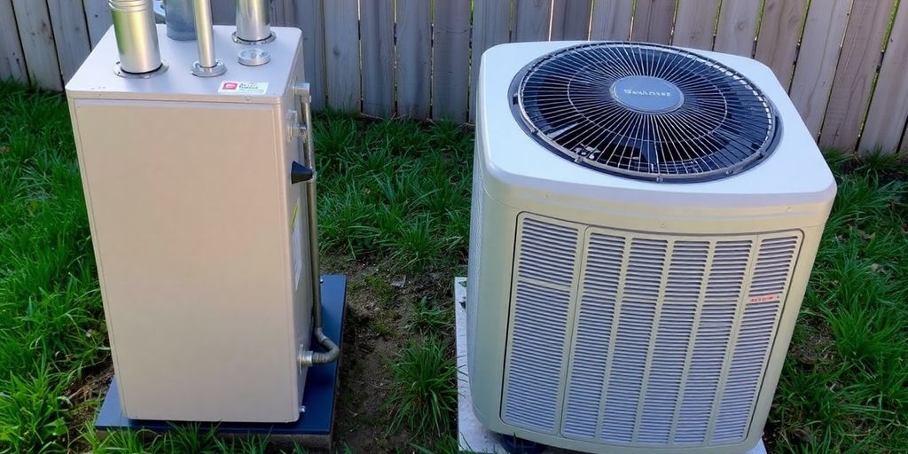 Gas furnace next to electric heat pump
