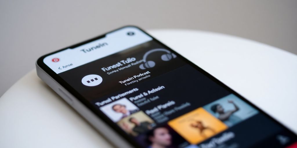 TuneIn Radio app interface on a mobile device.
