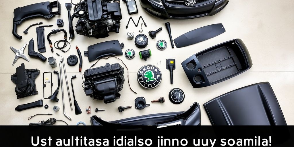Skoda car parts arranged neatly.