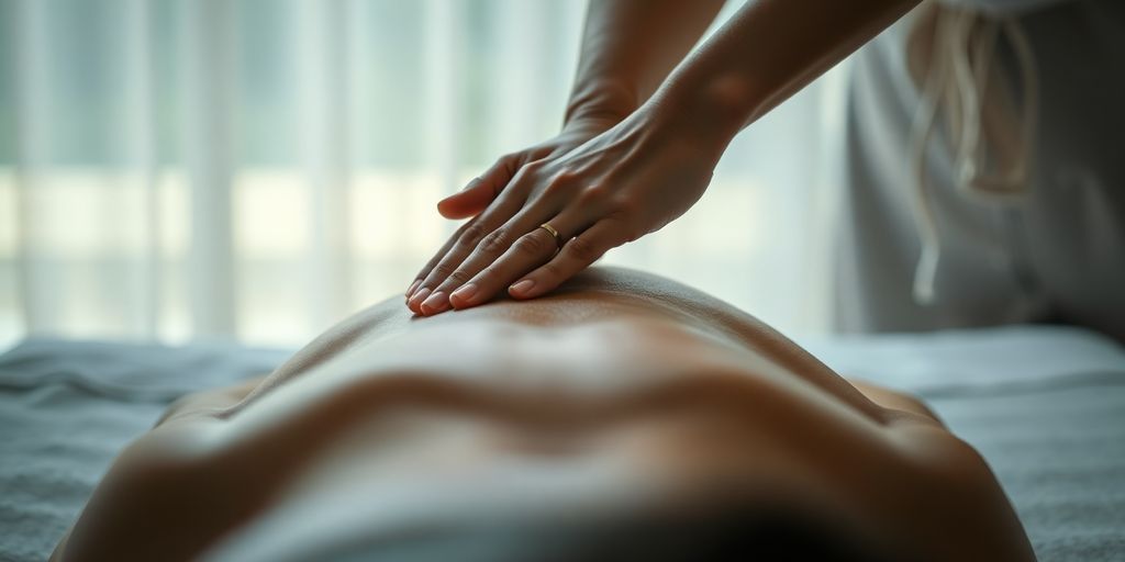 Personne se relaxant pendant un massage, ambiance apaisante.