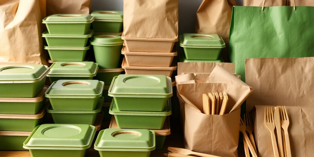 Eco-friendly packaging for restaurant takeaways.