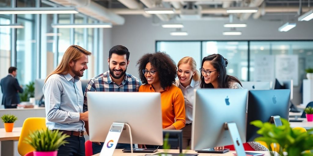 Moderne Büroumgebung mit Fachleuten, die zusammenarbeiten.