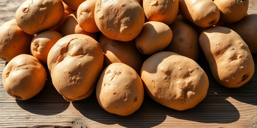 Vers biologisch aardappelen op een houten tafel.