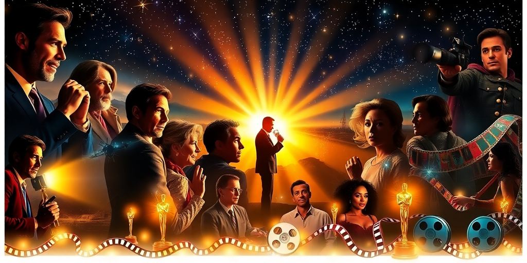 Collage of famous movie scenes with golden light.
