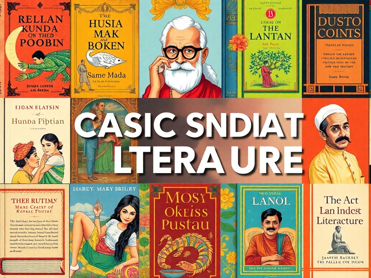 Collage of famous Indian book covers and authors.