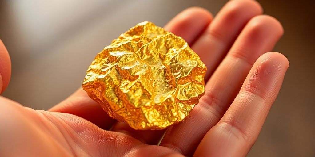 手拿着一块金块